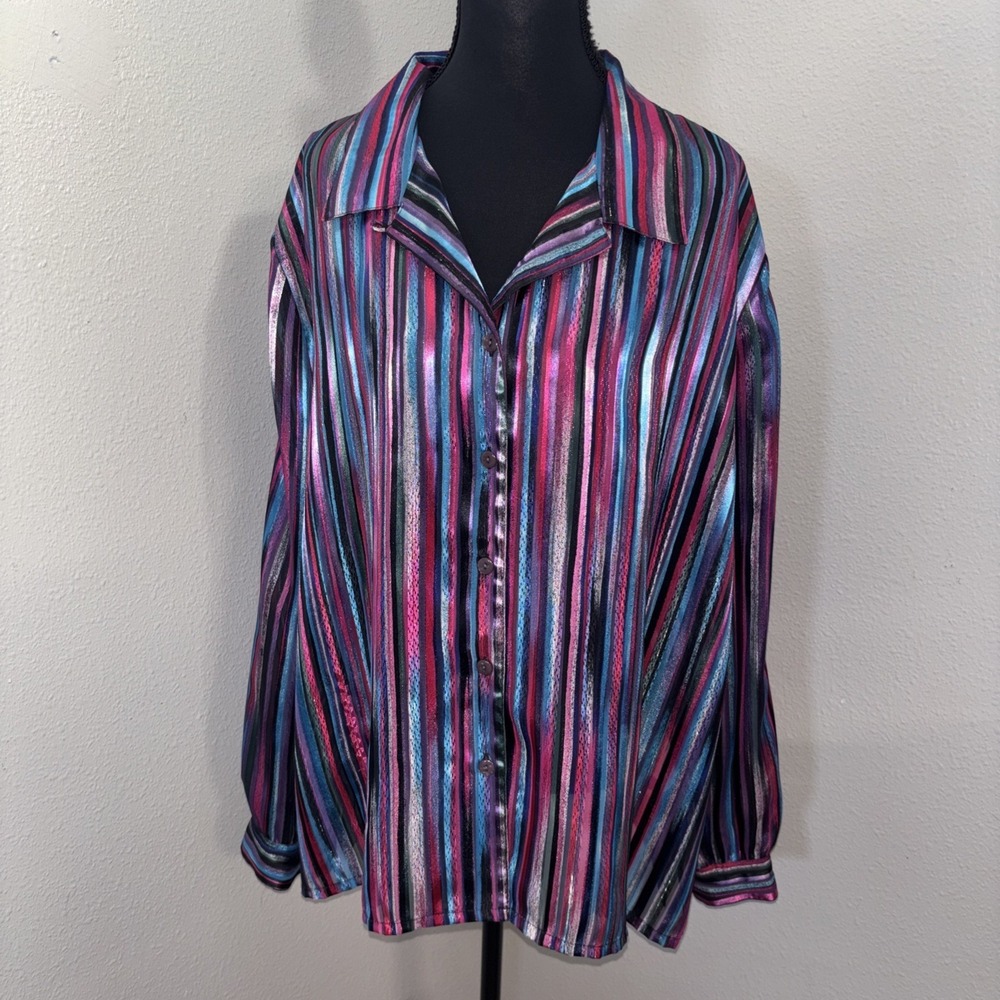 Vinatge Allison Daley Blouse Women's 24W Multicolor Striped Button Down Artsy